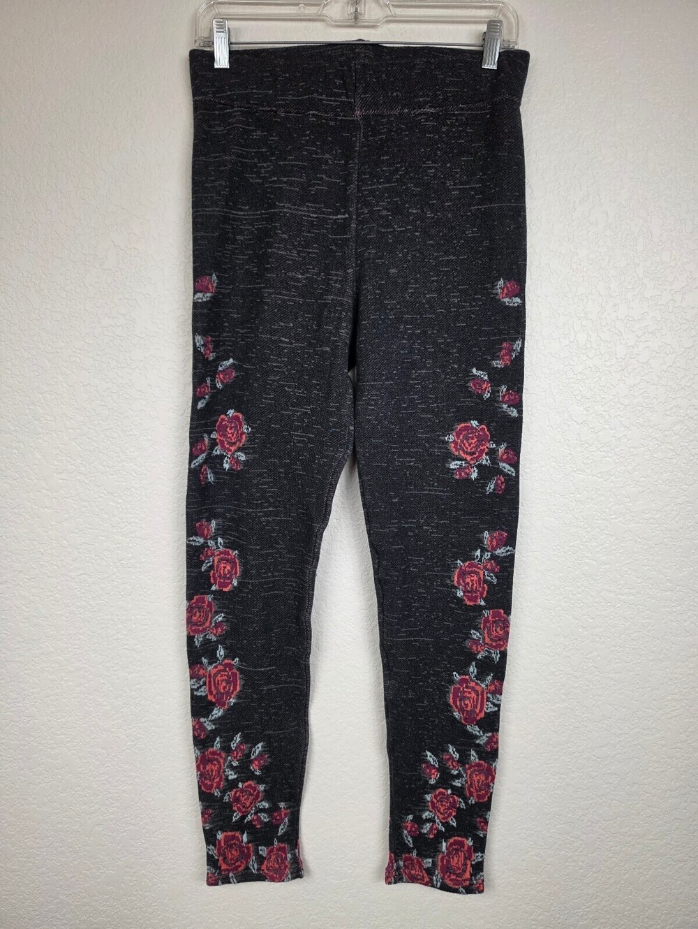 Free People Black Floral Stretchy Leggings Medium